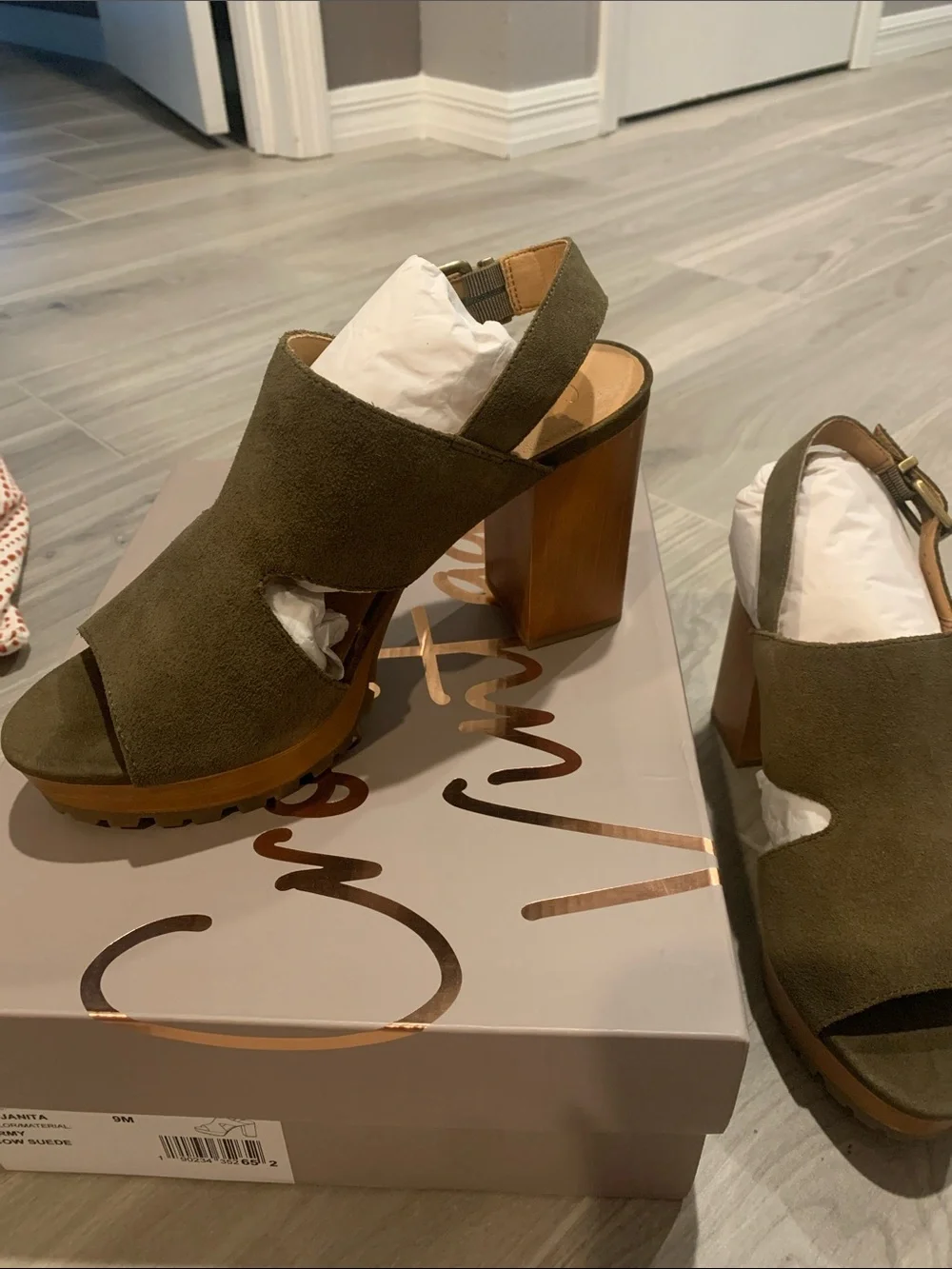 Crown Vintage Olive Suede Open-Toe Cutout Wedges